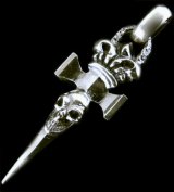 Crown Single Skull Dagger Square Bottom With Chiseled Loop & H.W.O Pendant