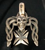 Skull On Snake Buckle With Maltese Cross Pendant