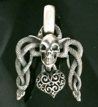 Skull On Snake Buckle With Heart Pendant
