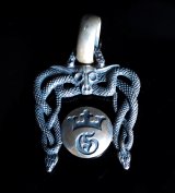 Buffalo Skull On Snake Buckle With G&Crown Button Pendant