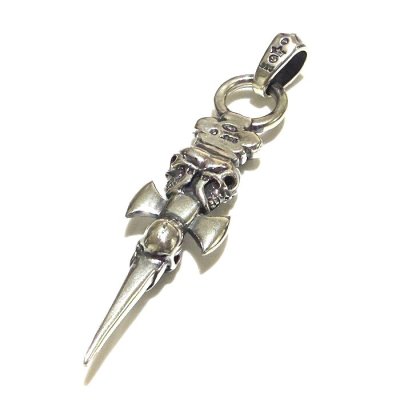 画像3: Half Triple Skull Dagger With Crown Round Bottom Pendant