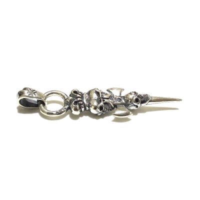 画像2: Half Triple Skull Dagger With Crown Round Bottom Pendant