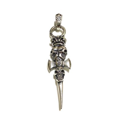 画像10: Half Triple Skull Dagger With Crown Round Bottom Pendant