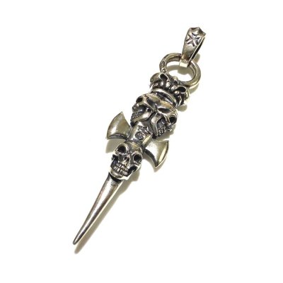 画像1: Half Triple Skull Dagger With Crown Round Bottom Pendant