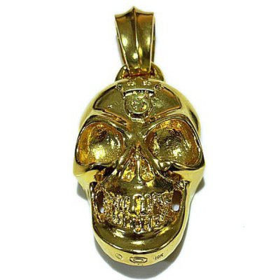 画像1: 10k Gold Giant Skull With Chevron Bail Pendant