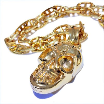 画像11: 10k Gold Giant Skull With Chevron Bail Pendant