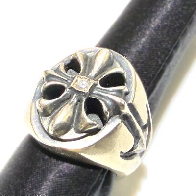画像2: Cross Oval Signet Ring With CZ Diamond