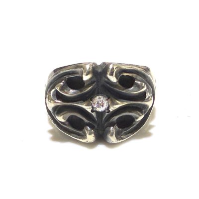 画像1: Sculpted Oval Narrow Ring With CZ Diamond