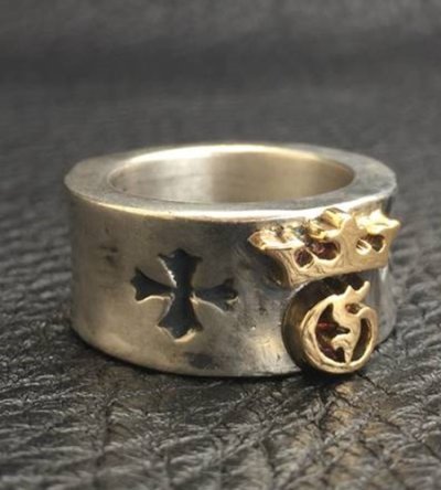 画像9: 18K Gold High Raised G & Crown On Wide Cigar Band Ring