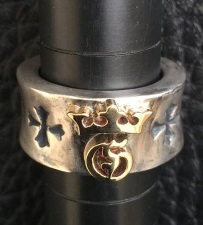 画像15: 18K Gold High Raised G & Crown On Wide Cigar Band Ring