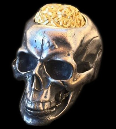 画像1: 10K Gold Pure Gold Matt Finish Brains Large Skull Full Head Ring