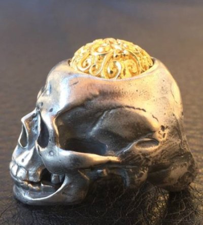 画像2: 10K Gold Pure Gold Matt Finish Brains Large Skull Full Head Ring