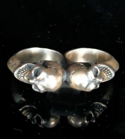 画像5: Single Skull Triangle Wire Bangle 2Finger Ring