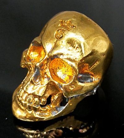 画像1: Pure Gold Wrap Large Skull Ring with Jaw 2nd generation