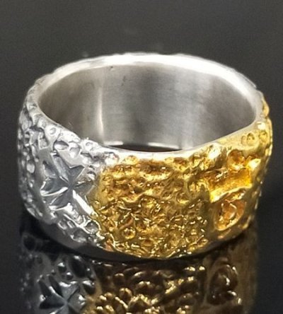 画像5: Pure Gold Wrap Multi Engraved Large Chiseled H.W.O Ring [G&Crown]