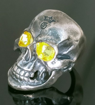 画像1: Pure Gold Wrap Eyes Large Skull Ring with Jaw 2nd generation