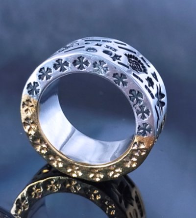 画像9: Pure Gold Wrap12mm Wide Multi Stamp Flat Bar Ring Bold