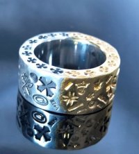 Pure Gold Wrap12mm Wide Multi Stamp Flat Bar Ring Bold