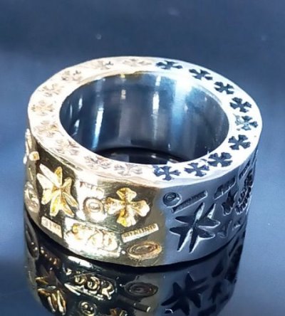 画像11: Pure Gold Wrap12mm Wide Multi Stamp Flat Bar Ring Bold