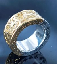 Pure Gold Wrap12mm Wide Multi Stamp Flat Bar Ring Bold