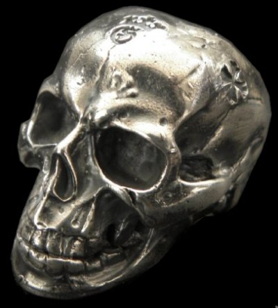 画像1: Large Skull Full Head Up Word Face Solid Silver Ring