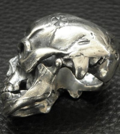 画像2: Large Skull Full Head Up Word Face Solid Silver Ring
