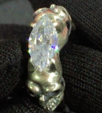 画像7: Marquise Cut White Sapphire Half Size Devil Skull Triangle Wire Bangle Ring