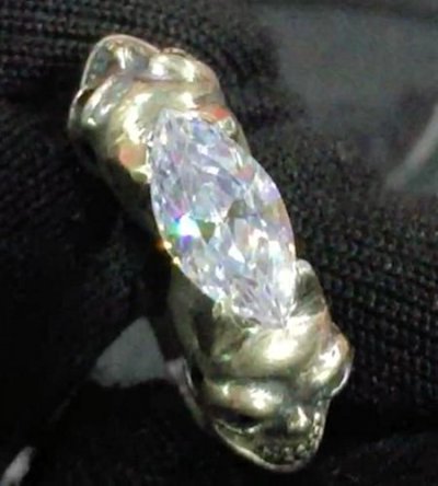 画像3: Marquise Cut White Sapphire Half Size Devil Skull Triangle Wire Bangle Ring