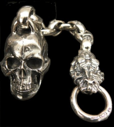 画像1: Large Skull With Half Snake & Maltese Cross H.W.O , Smooth Anchor Links Wallet Hanger