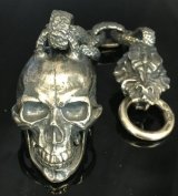 Old Large Full Head Skull With Snake & H.W.O Chiseled Anchor Links  Wallet Hanger