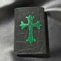 Crocodile Flank Cross Inlay Elephant Long Short Wallet