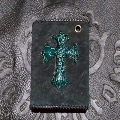 画像1: Crocodile Flank Cross Inlay Elephant Long Short Wallet