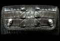 Crocodile W-Spine Tail All Gusset Wallet With Skull Button