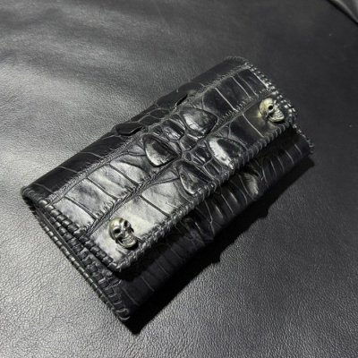 画像2: Crocodile W-Spine Tail All Gusset Wallet With Skull Button