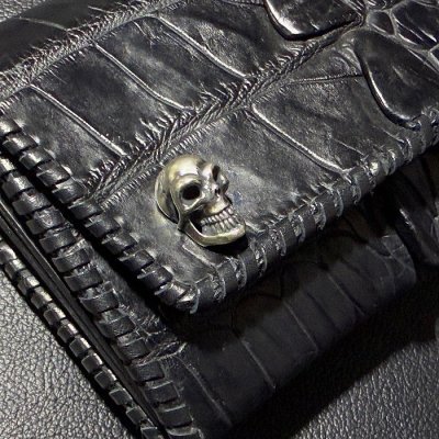 画像7: Crocodile W-Spine Tail All Gusset Wallet With Skull Button