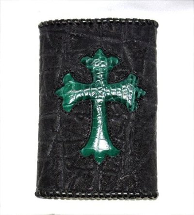 画像1: Crocodile Flank Cross Inlay Elephant Short Wallet