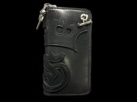 G&Crown Overlay Saddle Leathe Round Zip Wallet (Black&Blue)