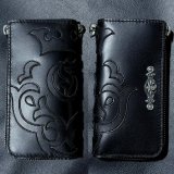 [現品限り2025年内納品OK] G&Crown Quarter Cross Oval With Crown Atelier Mark Overlay Saddle Leather J-Zipper Wallet(Slim Type・Black)