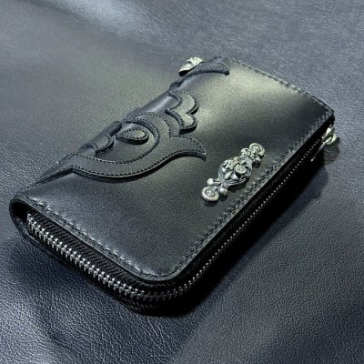 画像2: [現品限り2025年内納品OK] G&Crown Quarter Cross Oval With Crown Atelier Mark Overlay Saddle Leather J-Zipper Wallet(Slim Type・Black)