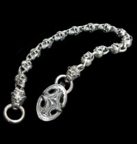 Sculpted oval keeper With 2 old bulldog & all skull links wallet chain