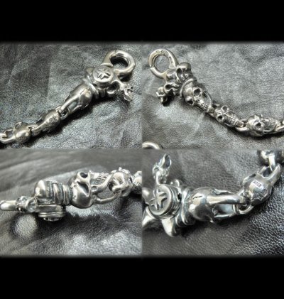画像6: Skull Crown Clip & Long Neck Bulldog With All Half Skull Links Wallet Chain