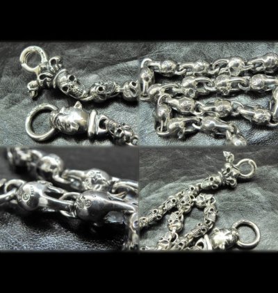 画像7: Skull Crown Clip & Long Neck Bulldog With All Half Skull Links Wallet Chain