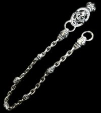 Skull On Crown Sculpted Oval With 2 Old Bulldogs & 5 Skulls Small Oval Links Wallet Chain