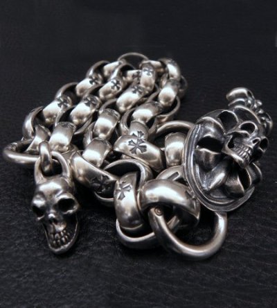 画像7: Skull On Crown Cross Oval Keeper With All H.W.O Links & Single Skull Drop Chain