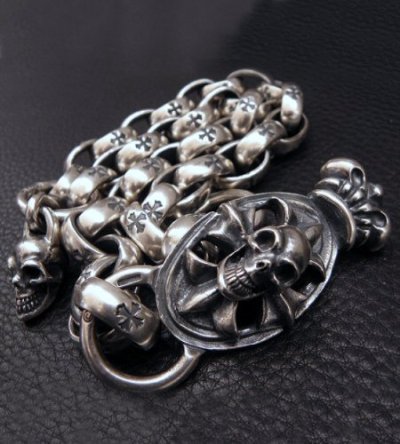 画像4: Skull On Crown Cross Oval Keeper With All H.W.O Links & Single Skull Drop Chain