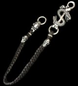 Snake Born Clip With Single Old Bulldog & 2Skulls Braid Leather Wallet Chain