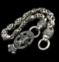 Skull On Crown Sculpted Oval Keeper With 2Lions & 13Skull Links Wallet Chain