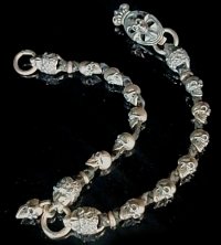 Skull On Cross Oval W/Crown Keeper & 4Lions & 12Skulls W/Braid Leather Wallet Chain Skull Drop