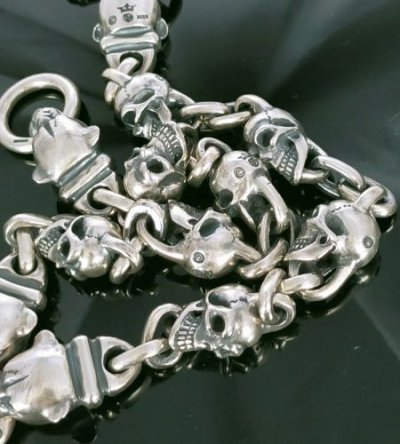 画像11: Skull On Snake Keeper With 4 Boat Neck Panther &8 Skulls Small Oval Links Wallet Chain