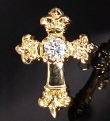 18k Gold 1/64 4Heart Crown Cross With Diamond Pierce